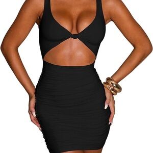 2 Cutout Bodycon Mini Dresses- Black & Teal